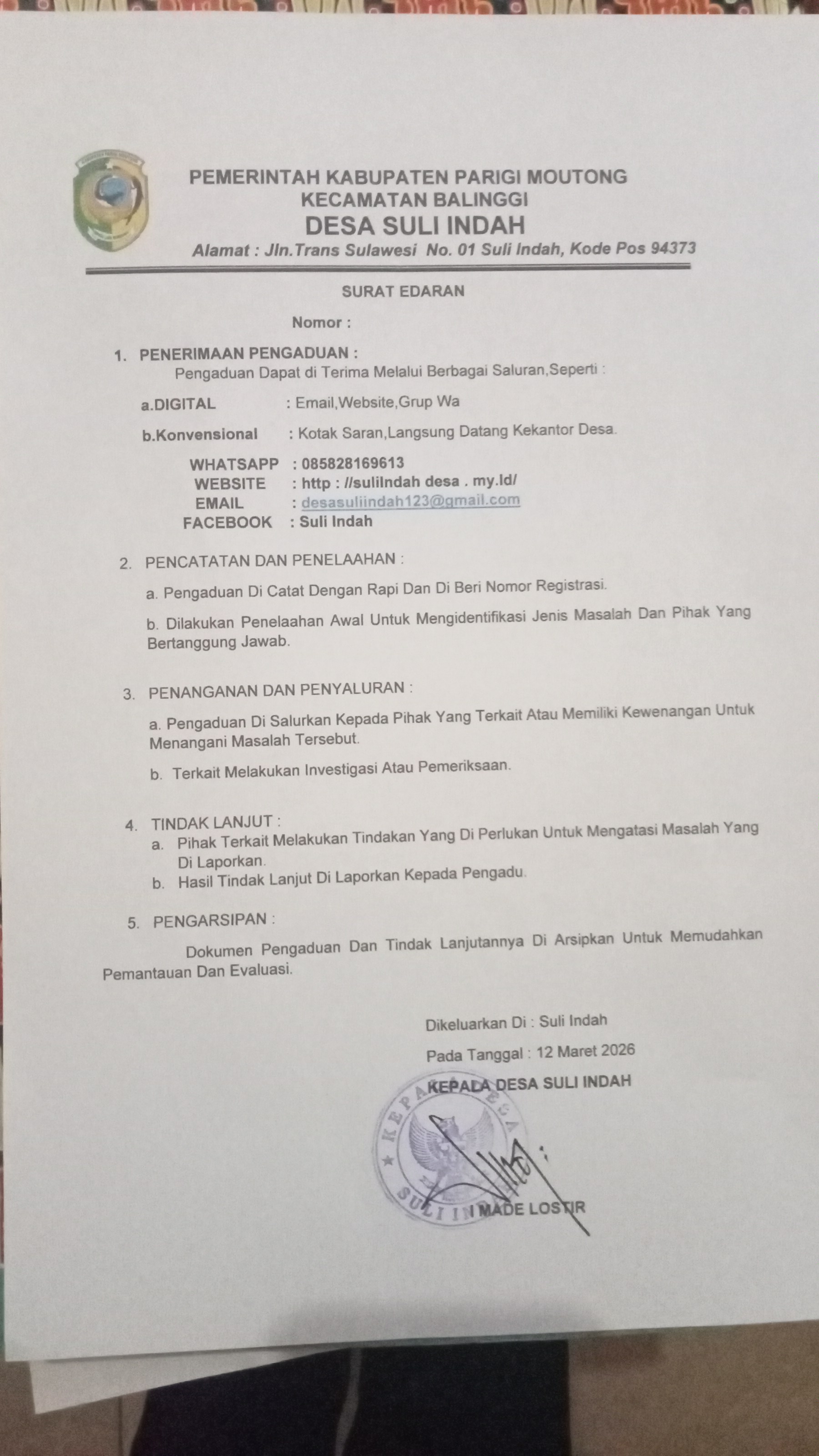surat edaran desa suli indah